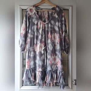 REBECCA TAYLOR Silk Floral Mini Dress with Ruffle Hem Small EUC